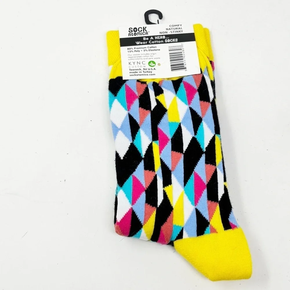 New SOCK ATOMICA Women’s Multicolor Geometric Print Mid Calf Socks 5.5 - 9.5